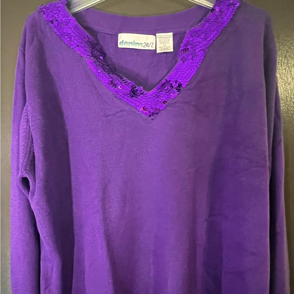 ‘Denim 24/7’ Sequin Sweater (Plus )